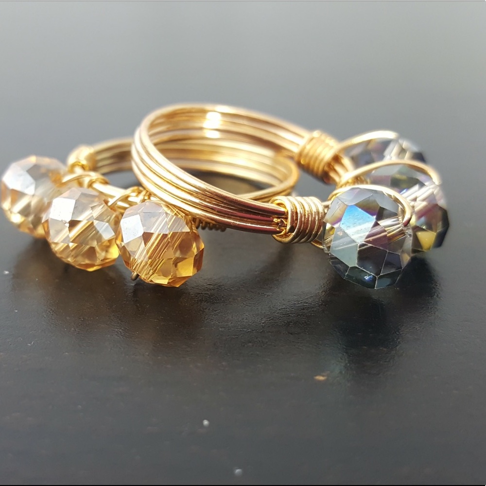 Jan: stackable 3 bead wrapped wire ring